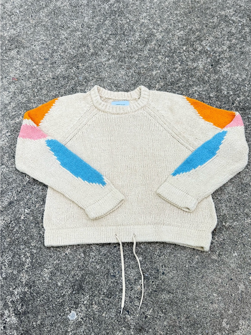 Current/Elliott Cream Crewneck Sweater with Blue, Orange & Pink Accents